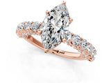 Rose gold Marquise Cut Diamond Solitaire Ring with Shared Prong Pavé Band and Four-Prong Setting_91