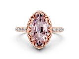 Rose gold Marquise Cut Diamond Solitaire Ring with Shared Prong Pavé Band