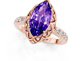 Rose gold Marquise Cut Diamond Solitaire Ring with Shared Prong Pavé Band_1