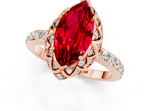 Rose gold Marquise Cut Diamond Solitaire Ring with Shared Prong Pavé Band_1
