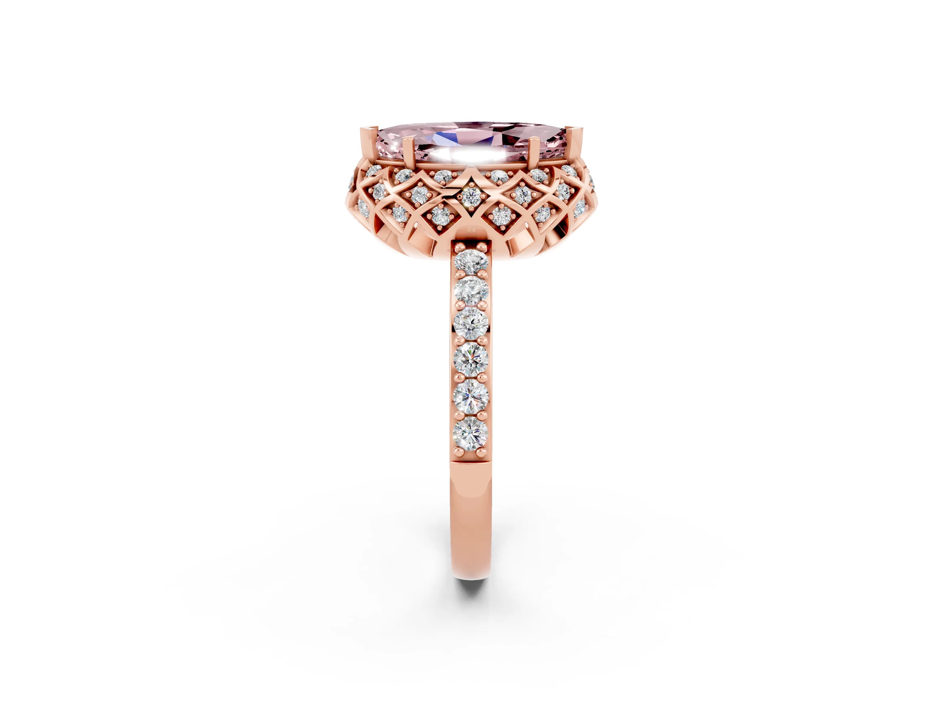 Rose gold Marquise Cut Diamond Solitaire Ring with Shared Prong Pavé Band_2