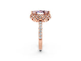 Rose gold Marquise Cut Diamond Solitaire Ring with Shared Prong Pavé Band_2