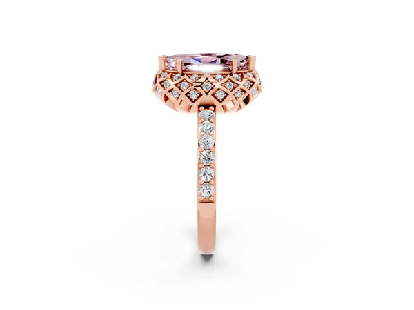 Rose gold Marquise Cut Diamond Solitaire Ring with Shared Prong Pavé Band