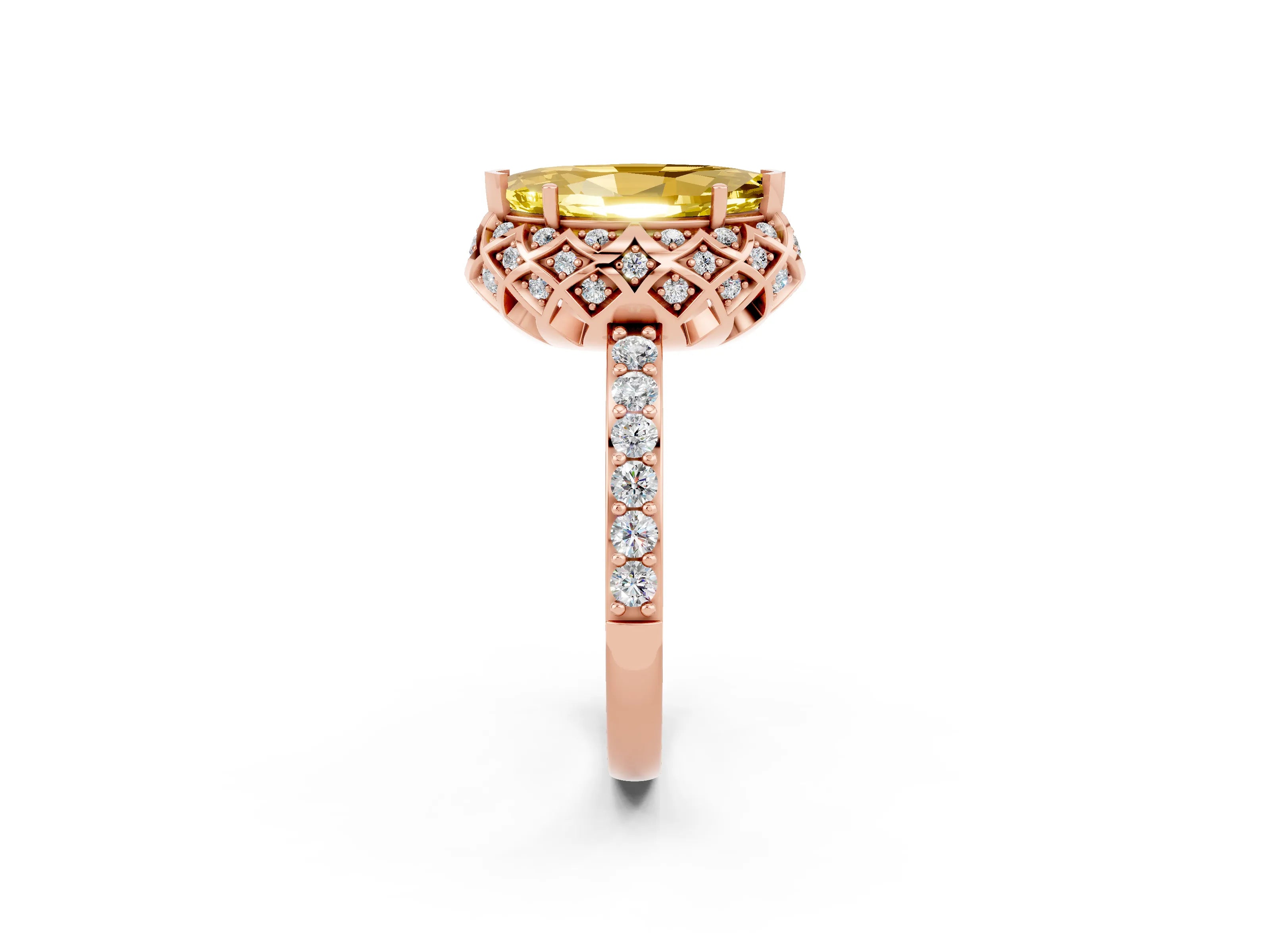 Rose gold Marquise Cut Diamond Solitaire Ring with Shared Prong Pavé Band_2