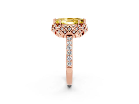 Rose gold Marquise Cut Diamond Solitaire Ring with Shared Prong Pavé Band_2