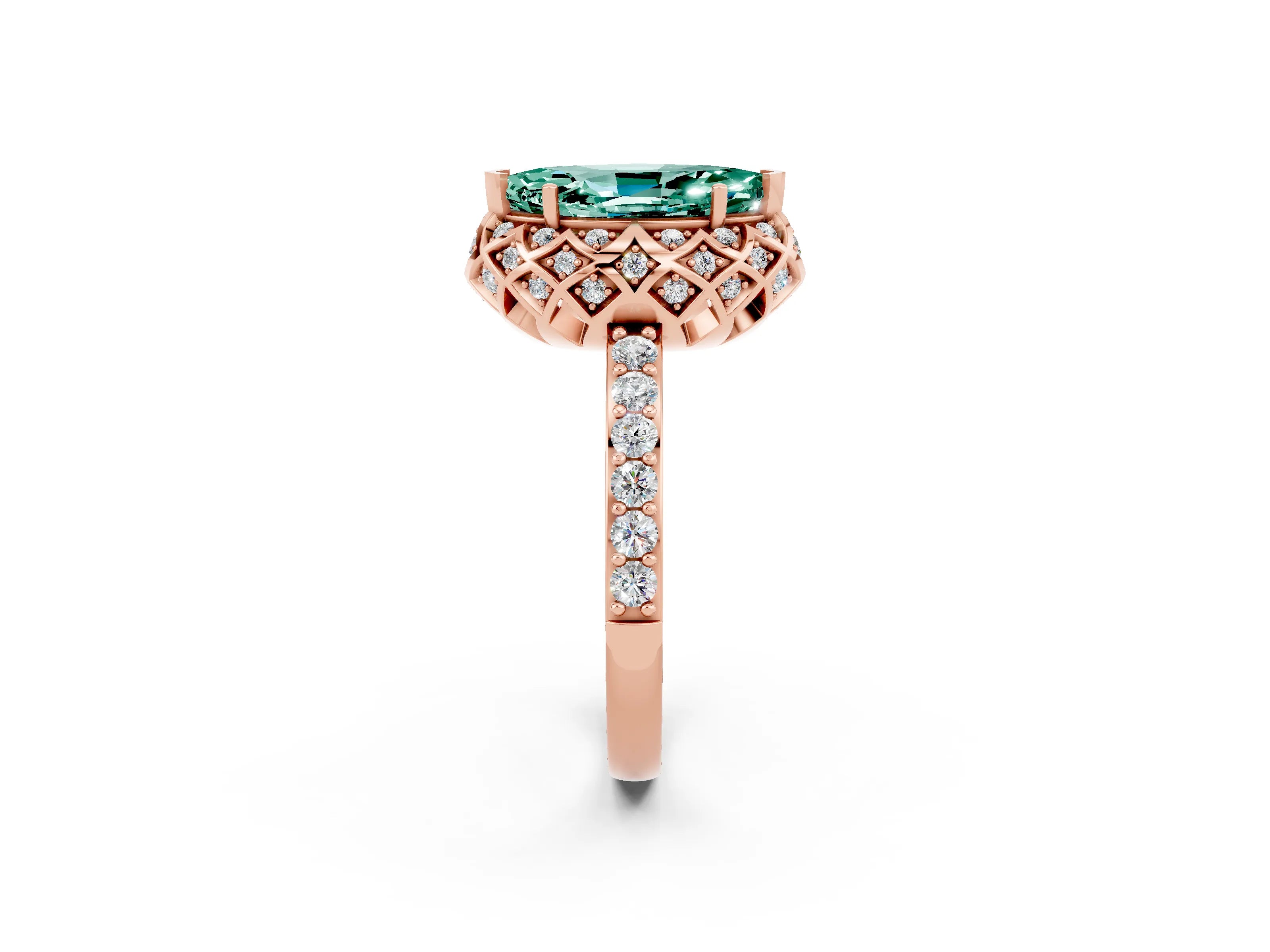 Rose gold Marquise Cut Diamond Solitaire Ring with Shared Prong Pavé Band_2