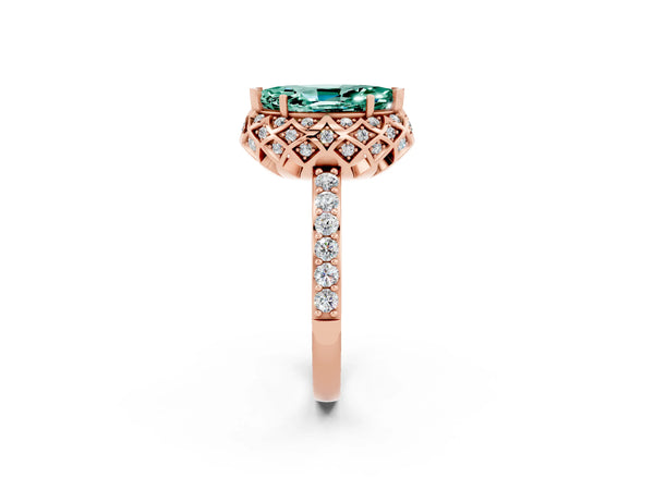 Rose gold Marquise Cut Diamond Solitaire Ring with Shared Prong Pavé Band