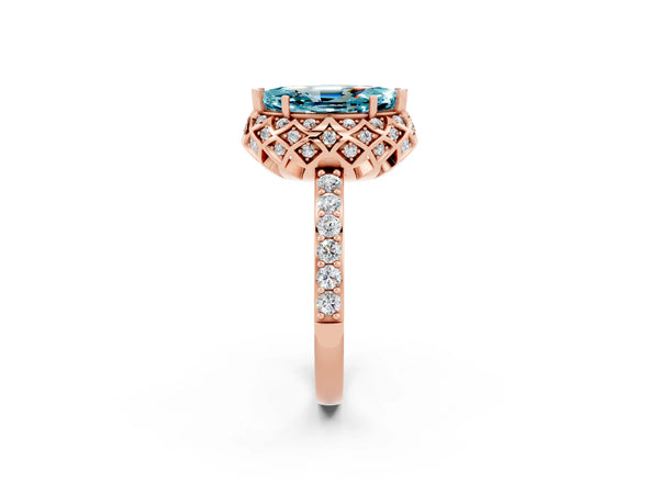 Rose gold Marquise Cut Diamond Solitaire Ring with Shared Prong Pavé Band