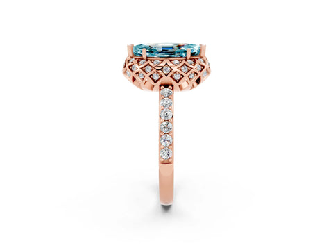 Rose gold Marquise Cut Diamond Solitaire Ring with Shared Prong Pavé Band_2
