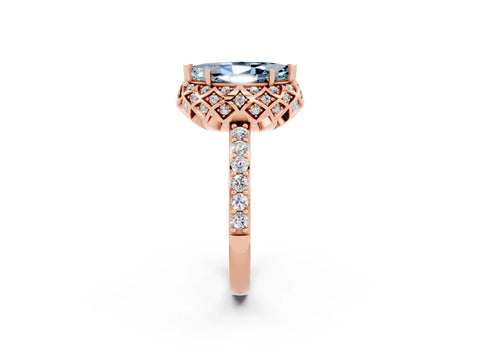 Rose gold Marquise Cut Diamond Solitaire Ring with Shared Prong Pavé Band_2