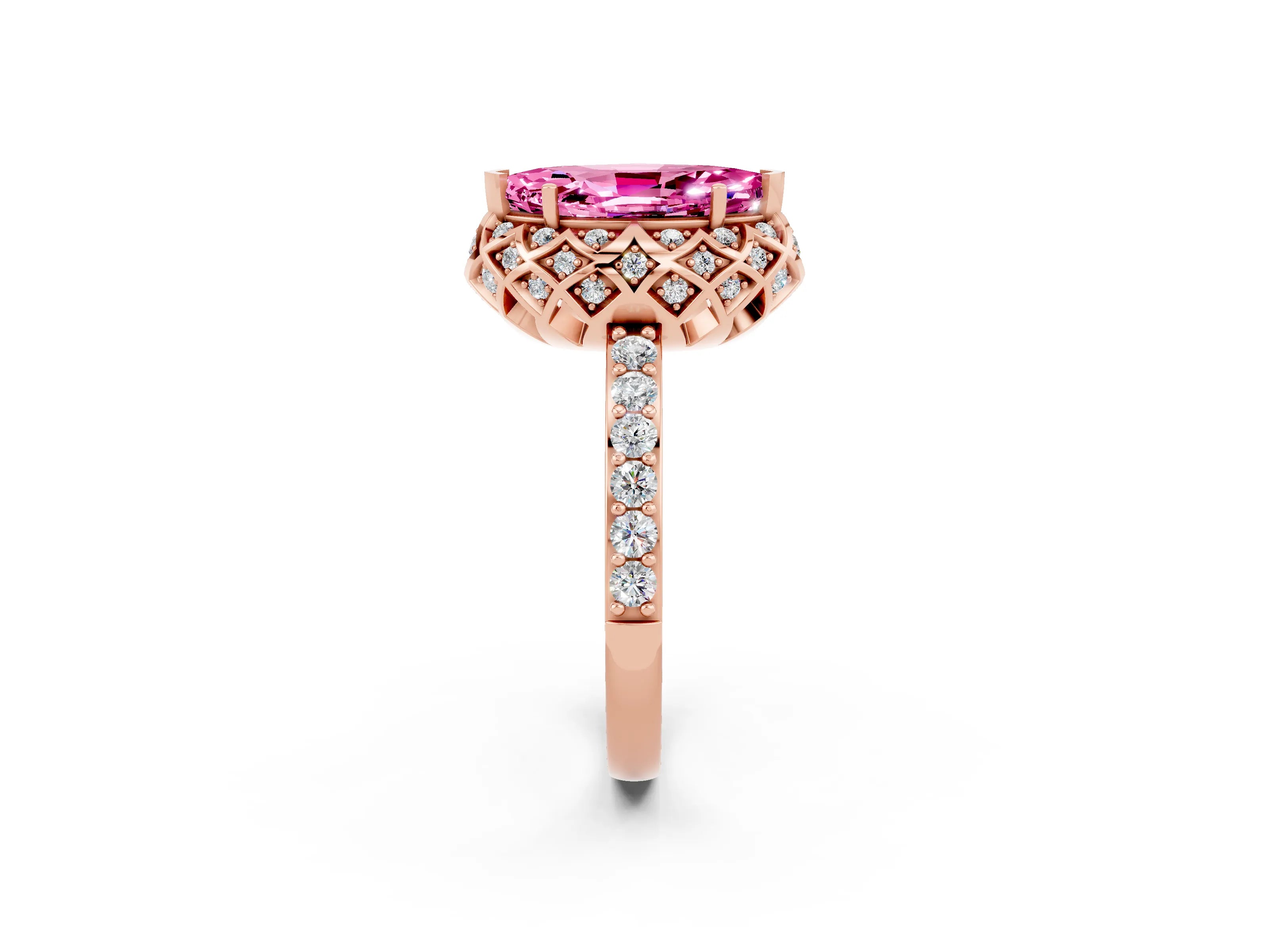 Rose gold Marquise Cut Diamond Solitaire Ring with Shared Prong Pavé Band_2