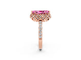 Rose gold Marquise Cut Diamond Solitaire Ring with Shared Prong Pavé Band_2