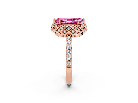 Rose gold Marquise Cut Diamond Solitaire Ring with Shared Prong Pavé Band_2