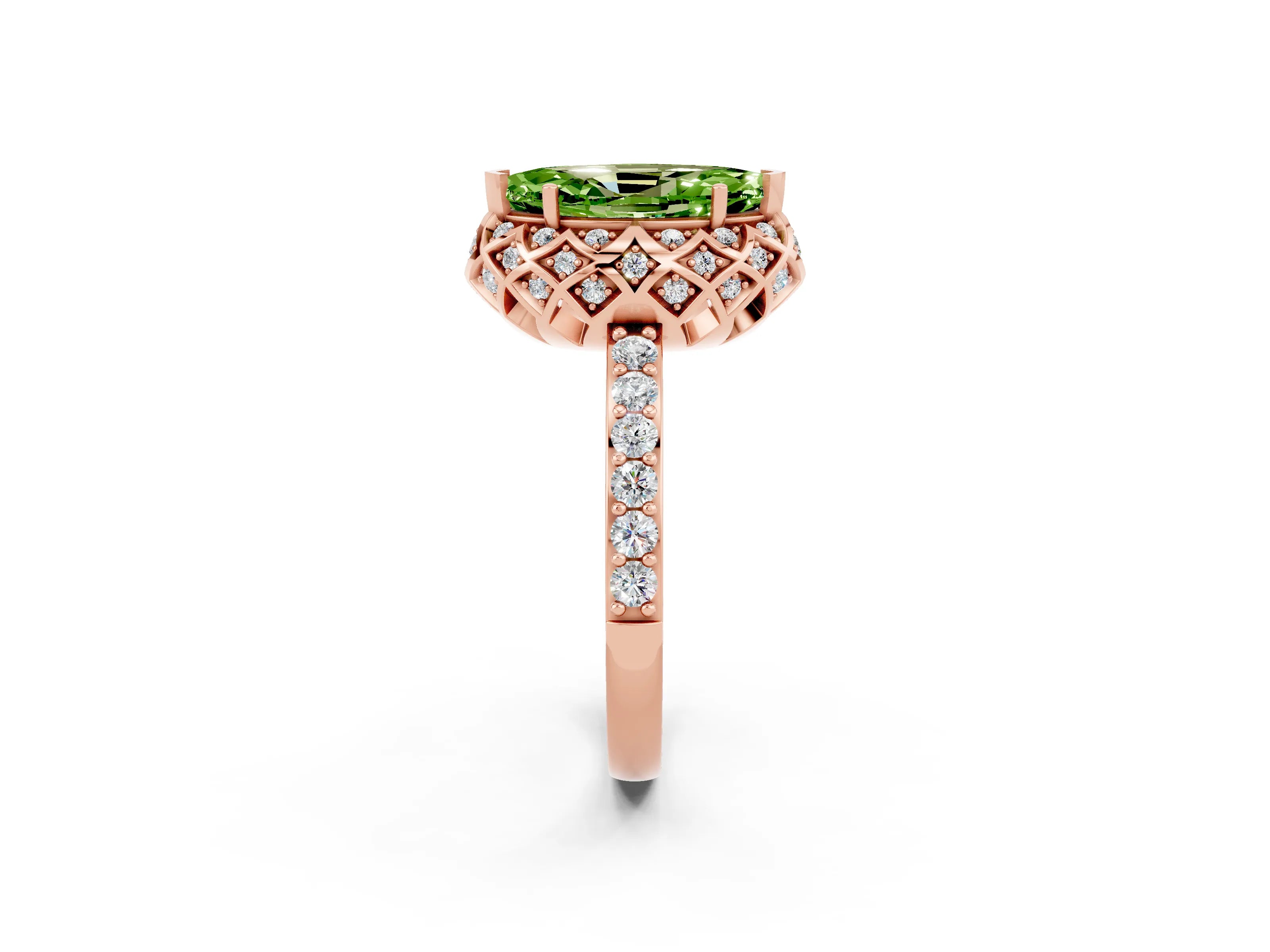 Rose gold Marquise Cut Diamond Solitaire Ring with Shared Prong Pavé Band_2
