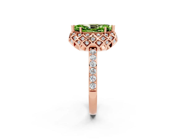 Rose gold Marquise Cut Diamond Solitaire Ring with Shared Prong Pavé Band