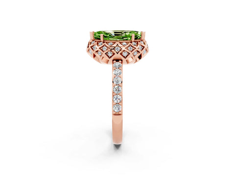 Rose gold Marquise Cut Diamond Solitaire Ring with Shared Prong Pavé Band_2