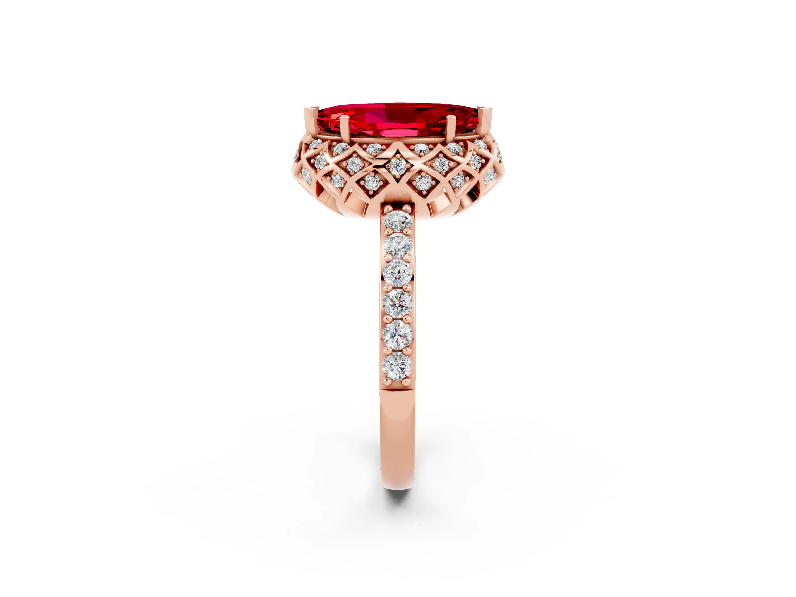 Rose gold Marquise Cut Diamond Solitaire Ring with Shared Prong Pavé Band_2