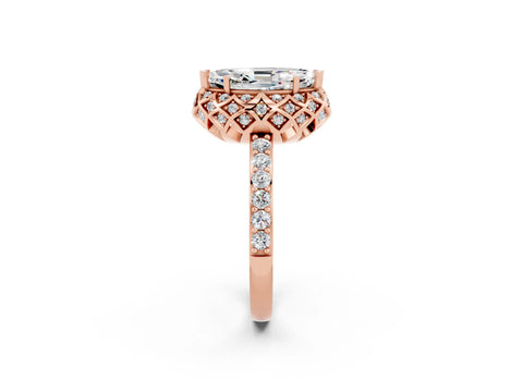 Rose gold Marquise Cut Diamond Solitaire Ring with Shared Prong Pavé Band_2