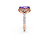 Rose gold Marquise Cut Diamond Solitaire Ring with Shared Prong Pavé Band_2