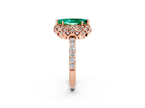 Rose gold Marquise Cut Diamond Solitaire Ring with Shared Prong Pavé Band_2