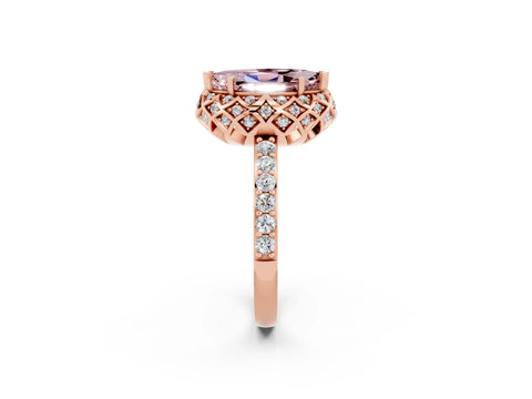 Rose gold Marquise Cut Diamond Solitaire Ring with Shared Prong Pavé Band_2