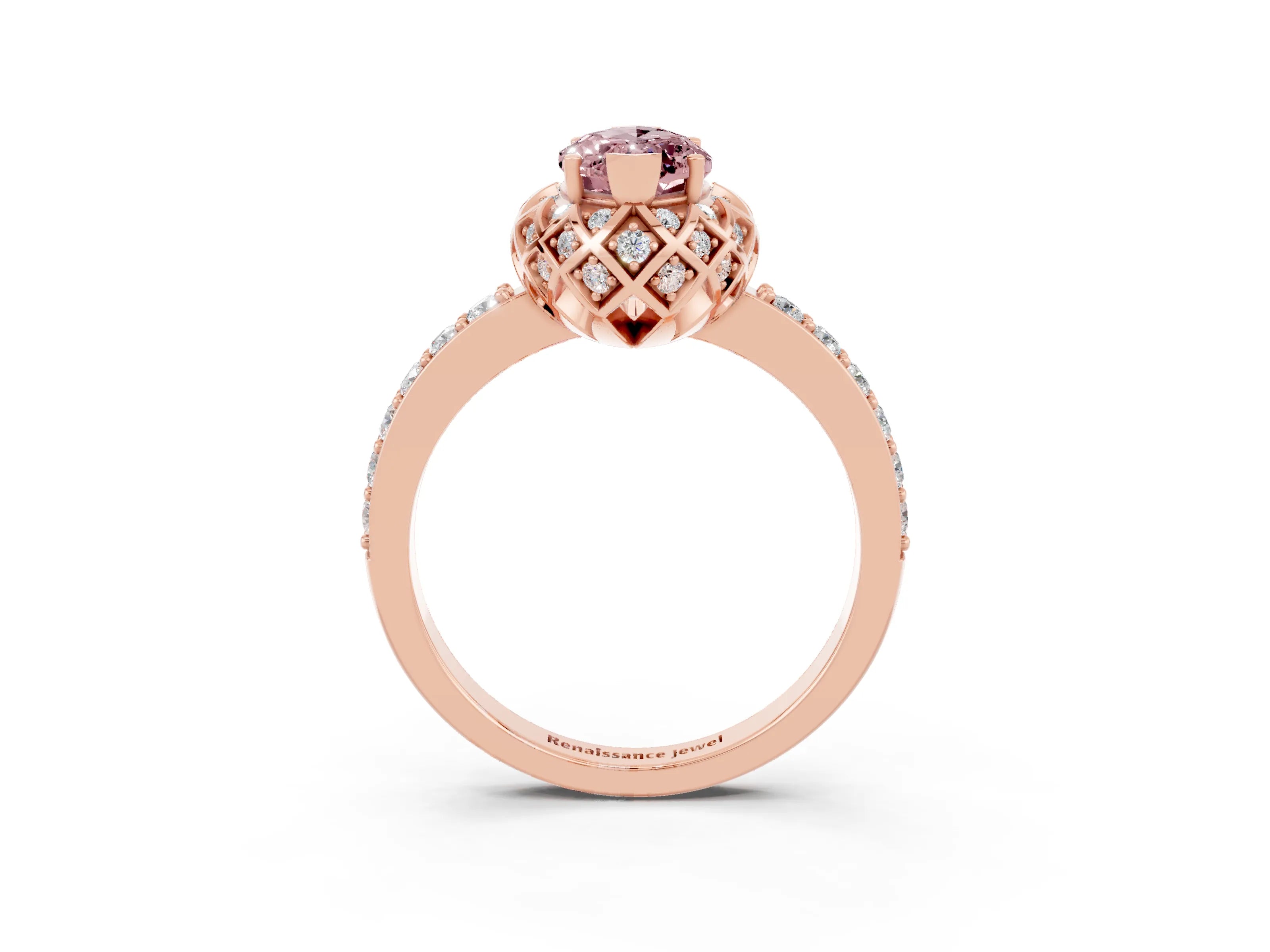 Rose gold Marquise Cut Diamond Solitaire Ring with Shared Prong Pavé Band_3