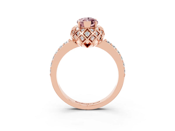 Rose gold Marquise Cut Diamond Solitaire Ring with Shared Prong Pavé Band