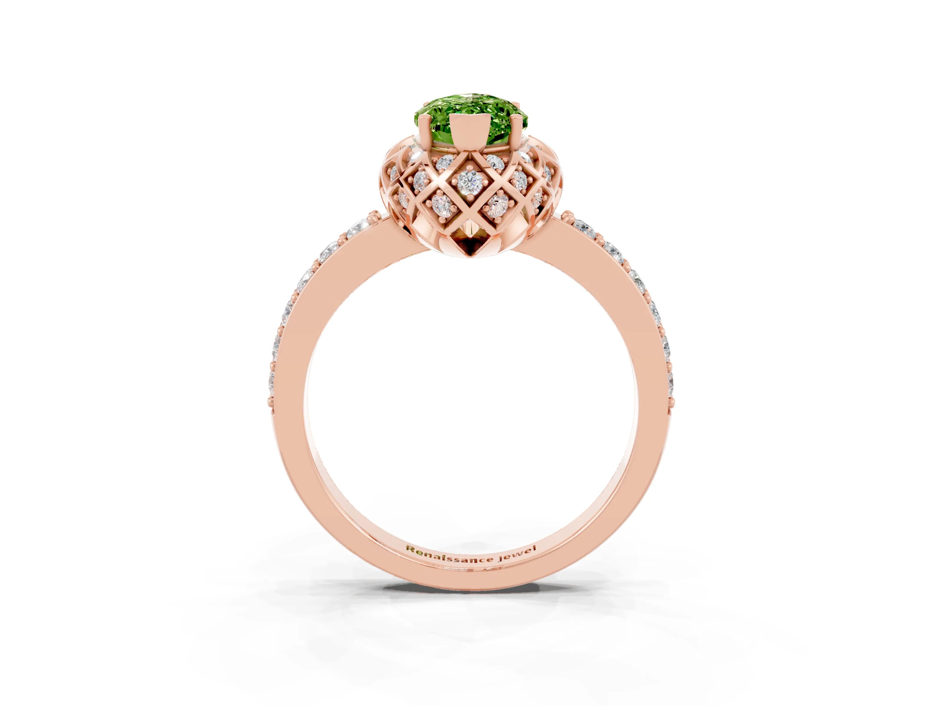 Rose gold Marquise Cut Diamond Solitaire Ring with Shared Prong Pavé Band_3
