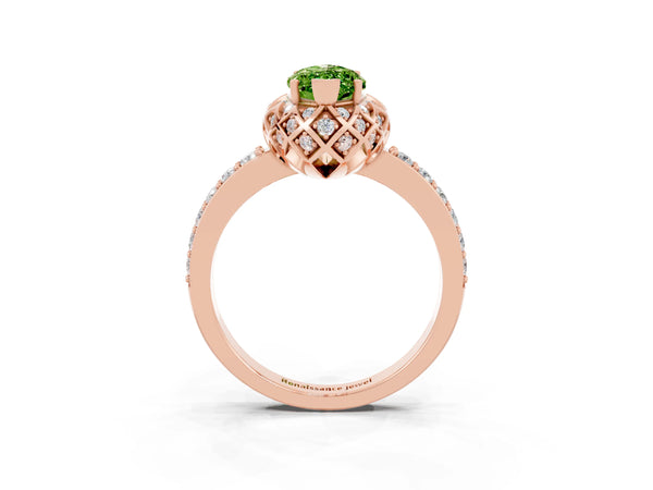 Rose gold Marquise Cut Diamond Solitaire Ring with Shared Prong Pavé Band
