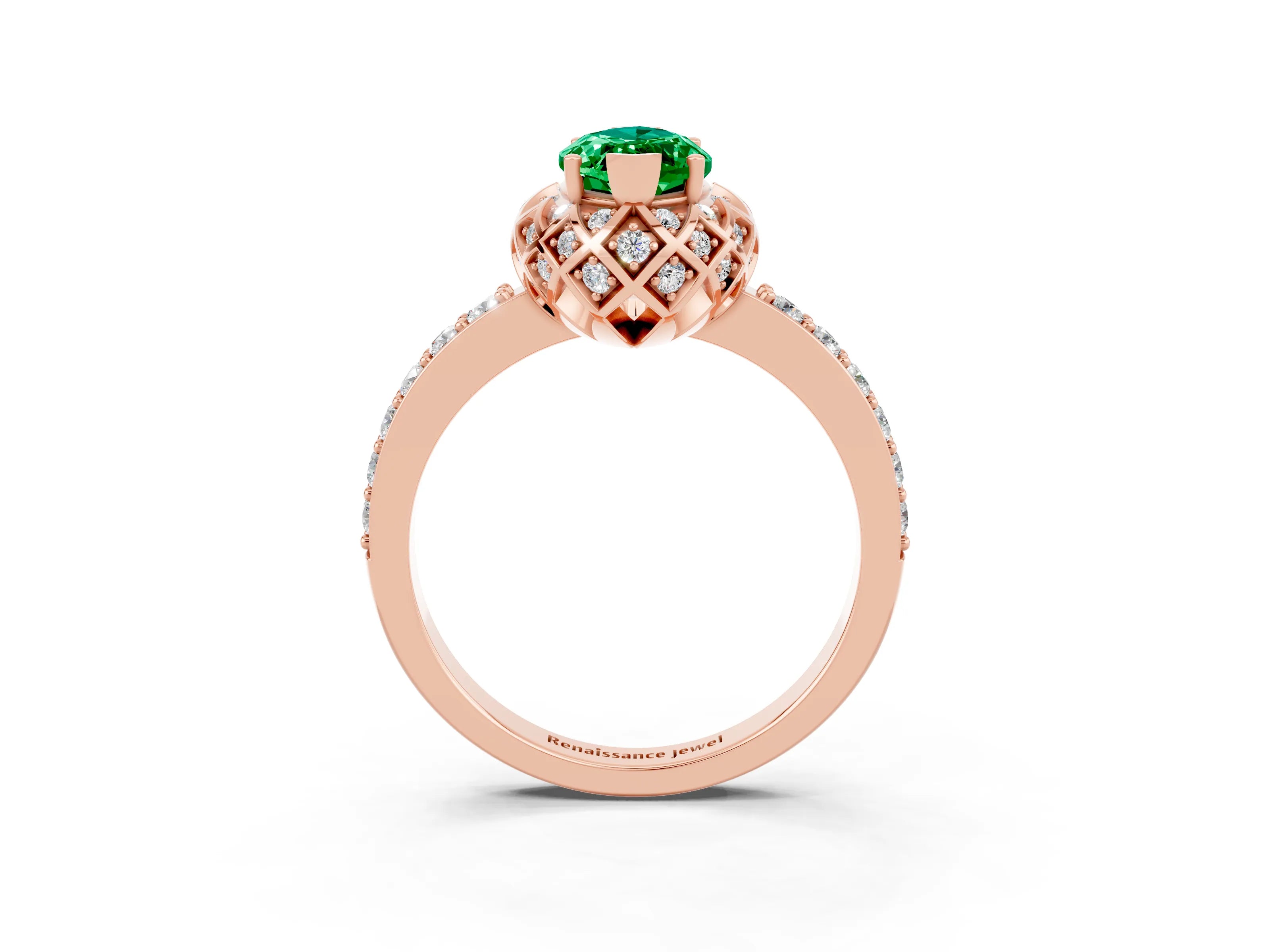 Rose gold Marquise Cut Diamond Solitaire Ring with Shared Prong Pavé Band_3