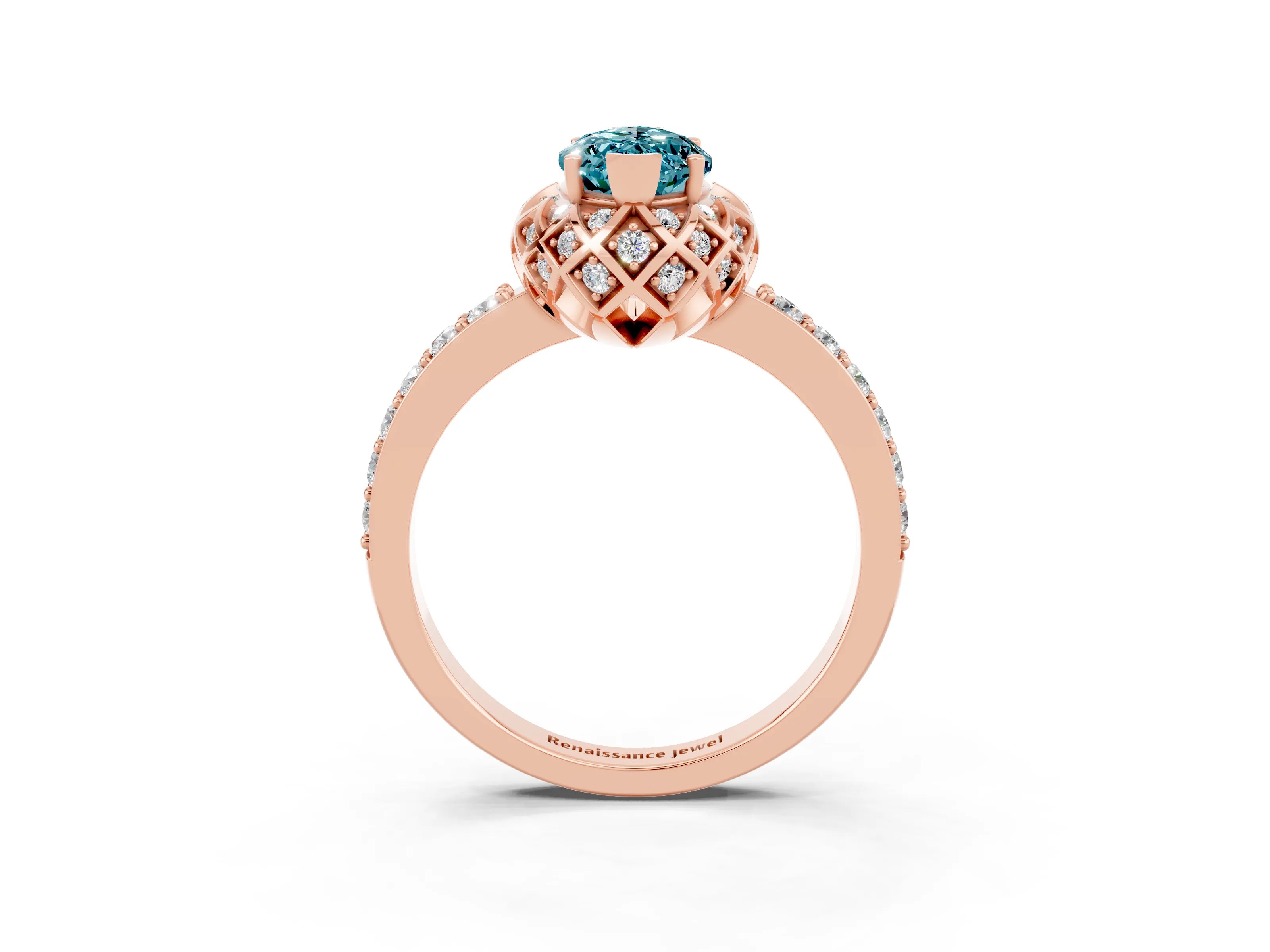 Rose gold Marquise Cut Diamond Solitaire Ring with Shared Prong Pavé Band_3
