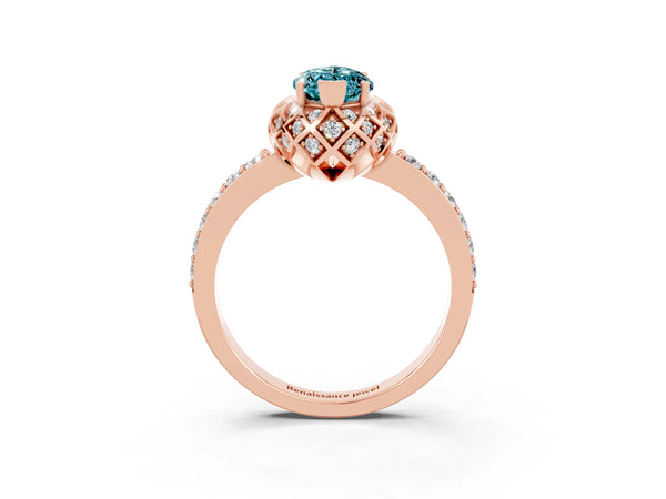 Rose gold Marquise Cut Diamond Solitaire Ring with Shared Prong Pavé Band