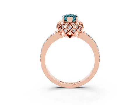 Rose gold Marquise Cut Diamond Solitaire Ring with Shared Prong Pavé Band_3