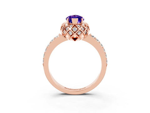 Rose gold Marquise Cut Diamond Solitaire Ring with Shared Prong Pavé Band_3
