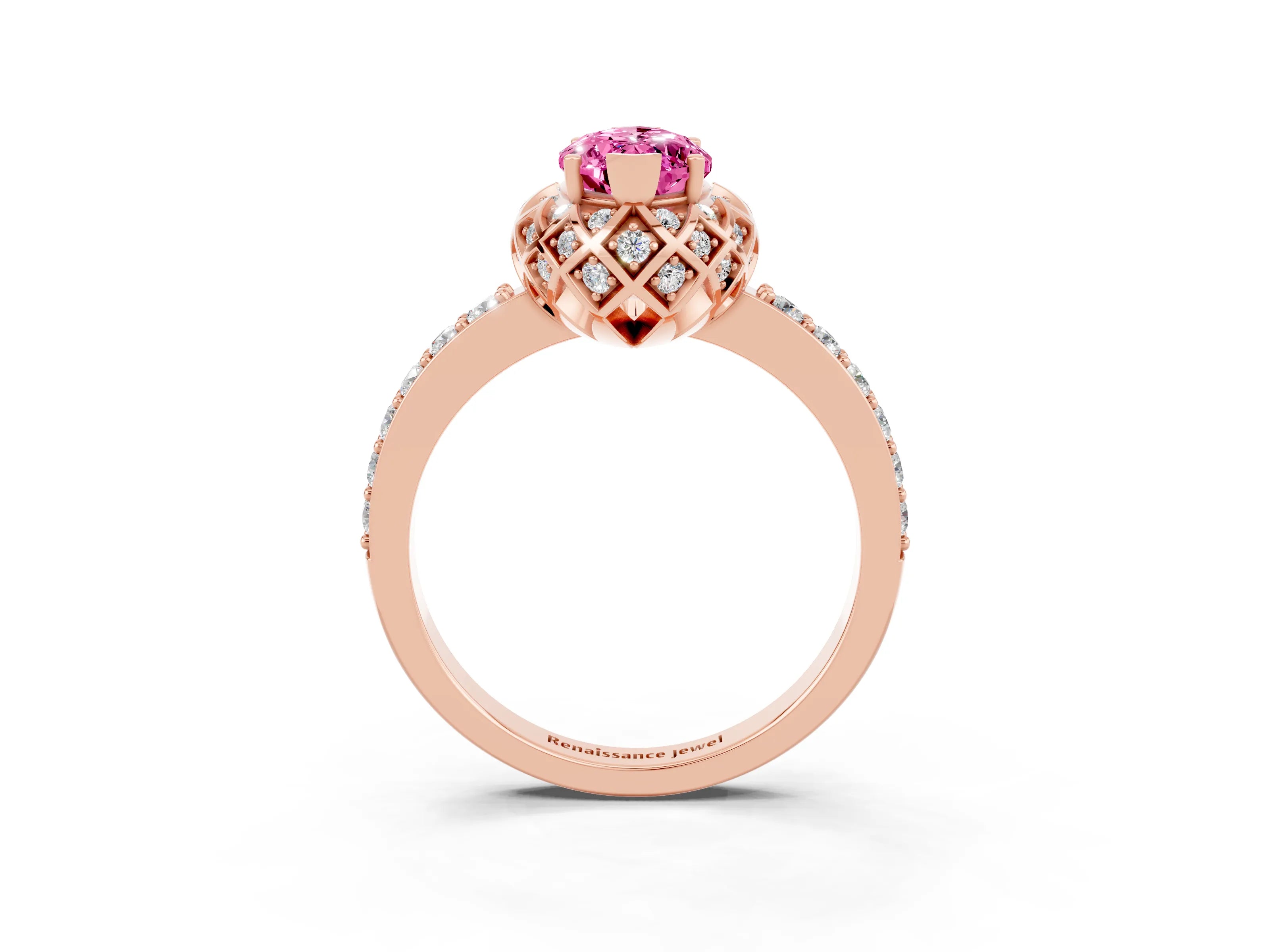 Rose gold Marquise Cut Diamond Solitaire Ring with Shared Prong Pavé Band_3