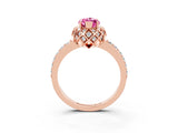 Rose gold Marquise Cut Diamond Solitaire Ring with Shared Prong Pavé Band_3