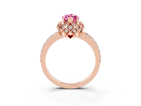 Rose gold Marquise Cut Diamond Solitaire Ring with Shared Prong Pavé Band_3
