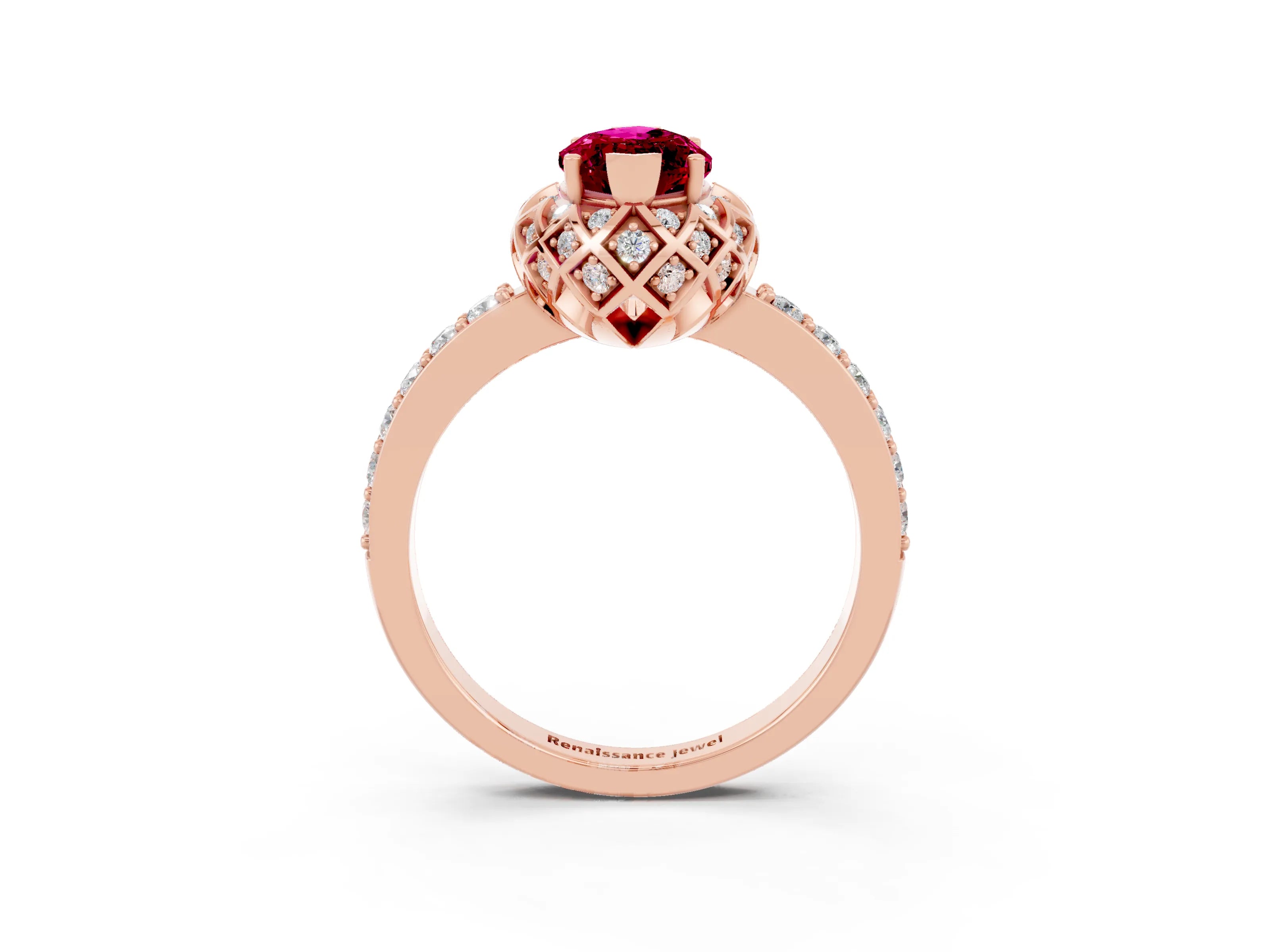 Rose gold Marquise Cut Diamond Solitaire Ring with Shared Prong Pavé Band_3