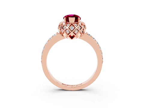 Rose gold Marquise Cut Diamond Solitaire Ring with Shared Prong Pavé Band_3