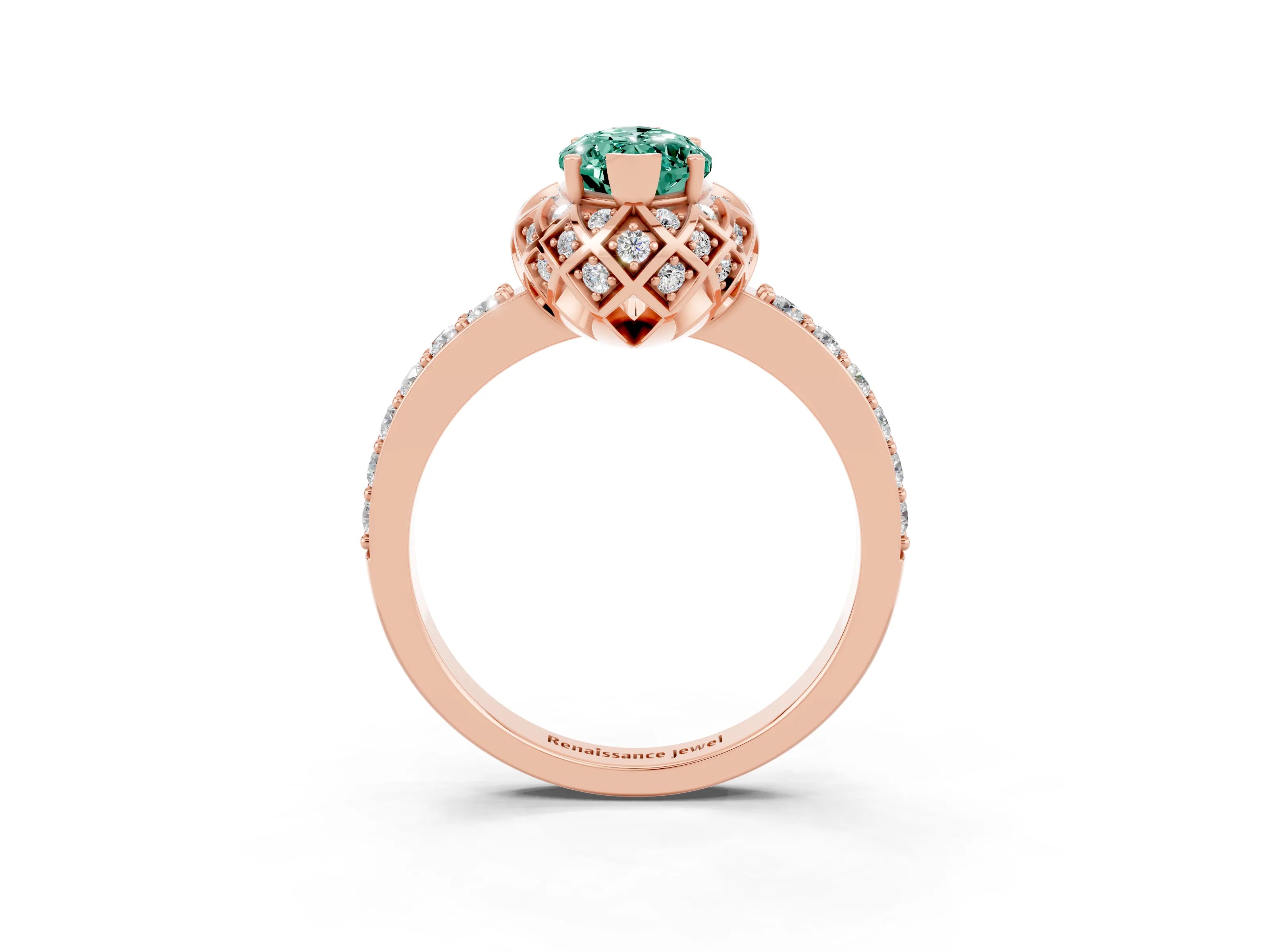 Rose gold Marquise Cut Diamond Solitaire Ring with Shared Prong Pavé Band_3