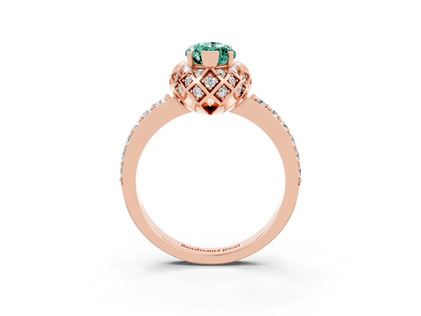 Rose gold Marquise Cut Diamond Solitaire Ring with Shared Prong Pavé Band