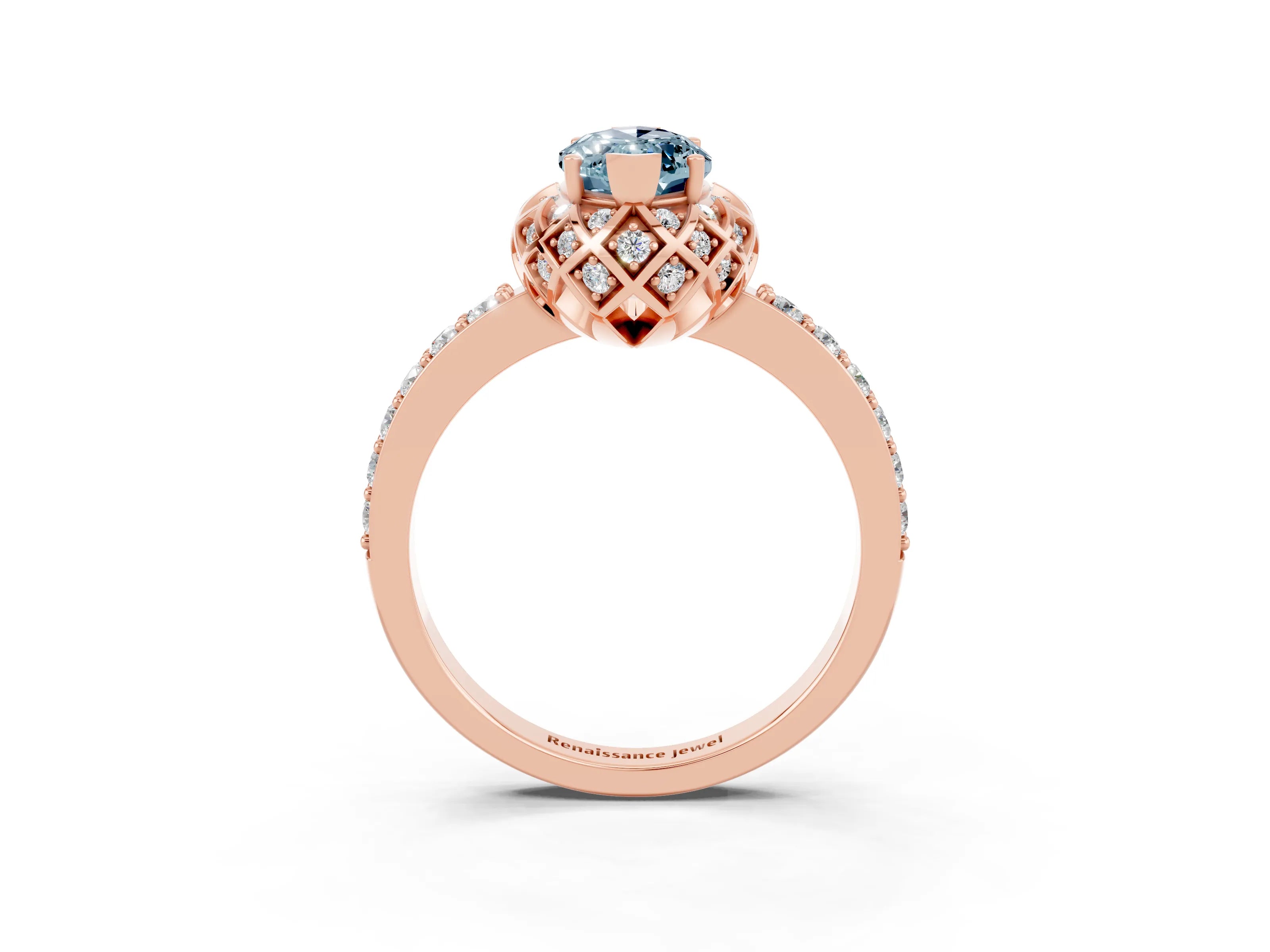 Rose gold Marquise Cut Diamond Solitaire Ring with Shared Prong Pavé Band_3