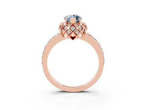 Rose gold Marquise Cut Diamond Solitaire Ring with Shared Prong Pavé Band_3