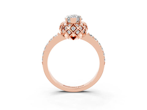 Rose gold Marquise Cut Diamond Solitaire Ring with Shared Prong Pavé Band_3