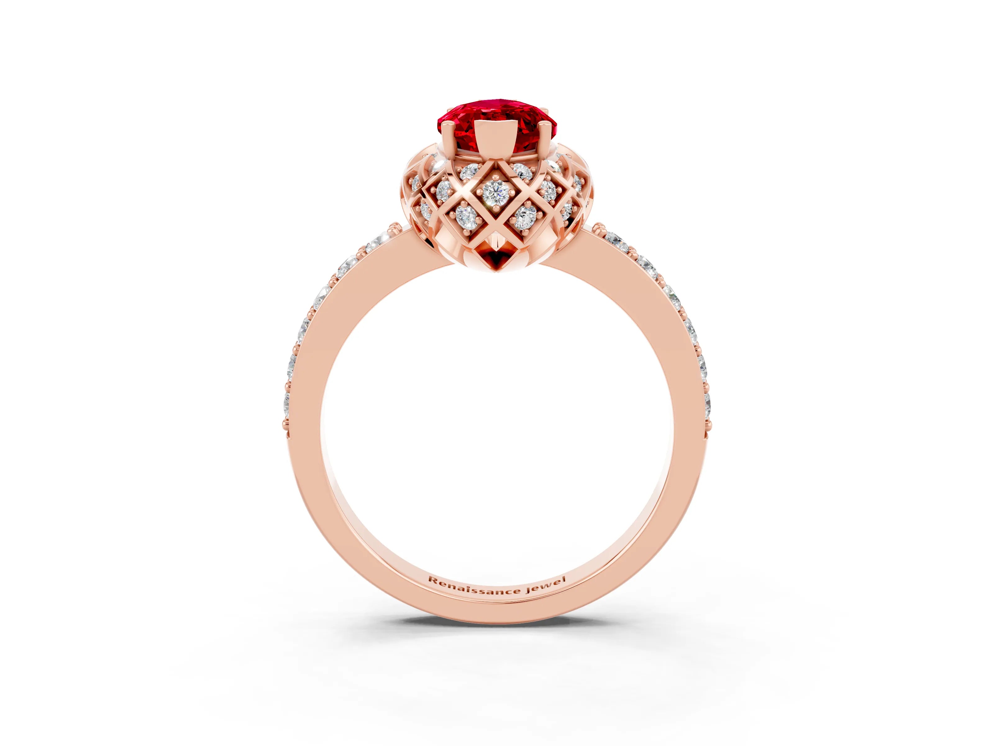 Rose gold Marquise Cut Diamond Solitaire Ring with Shared Prong Pavé Band_3