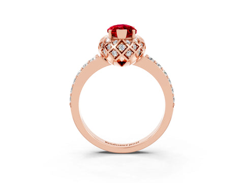 Rose gold Marquise Cut Diamond Solitaire Ring with Shared Prong Pavé Band_3