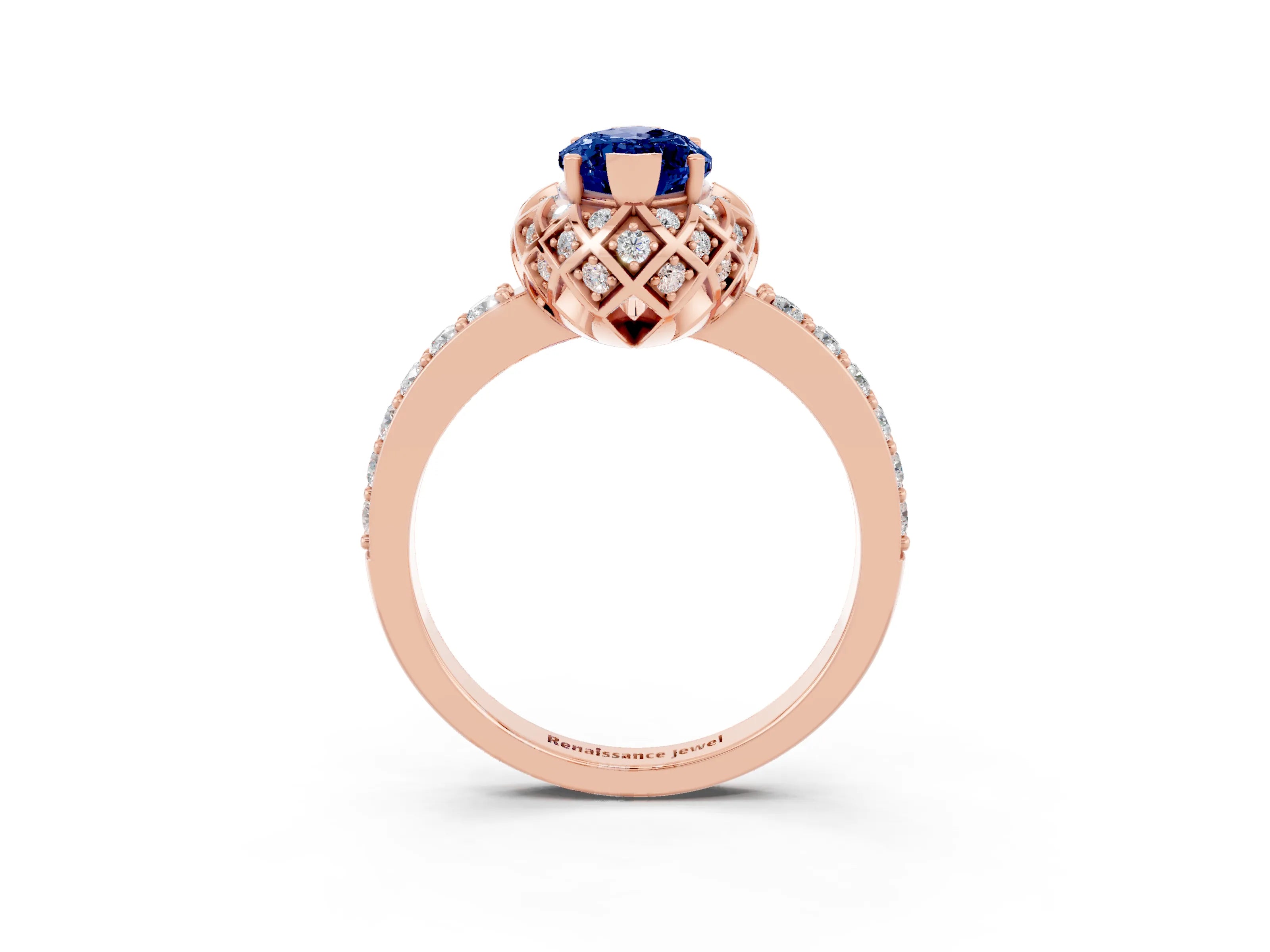 Rose gold Marquise Cut Diamond Solitaire Ring with Shared Prong Pavé Band_3