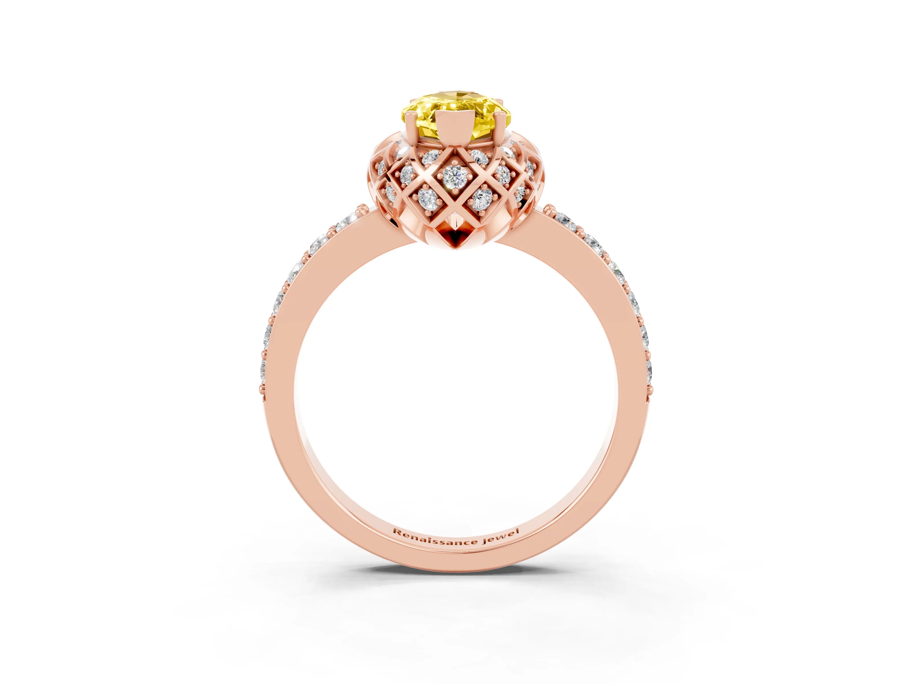 Rose gold Marquise Cut Diamond Solitaire Ring with Shared Prong Pavé Band_3
