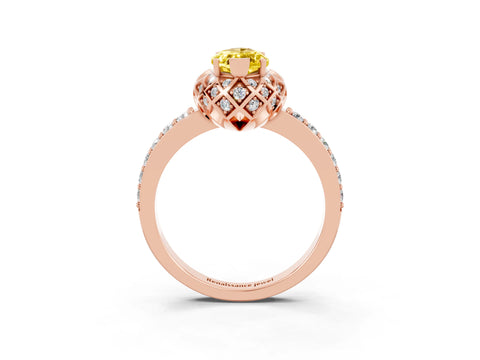 Rose gold Marquise Cut Diamond Solitaire Ring with Shared Prong Pavé Band_3