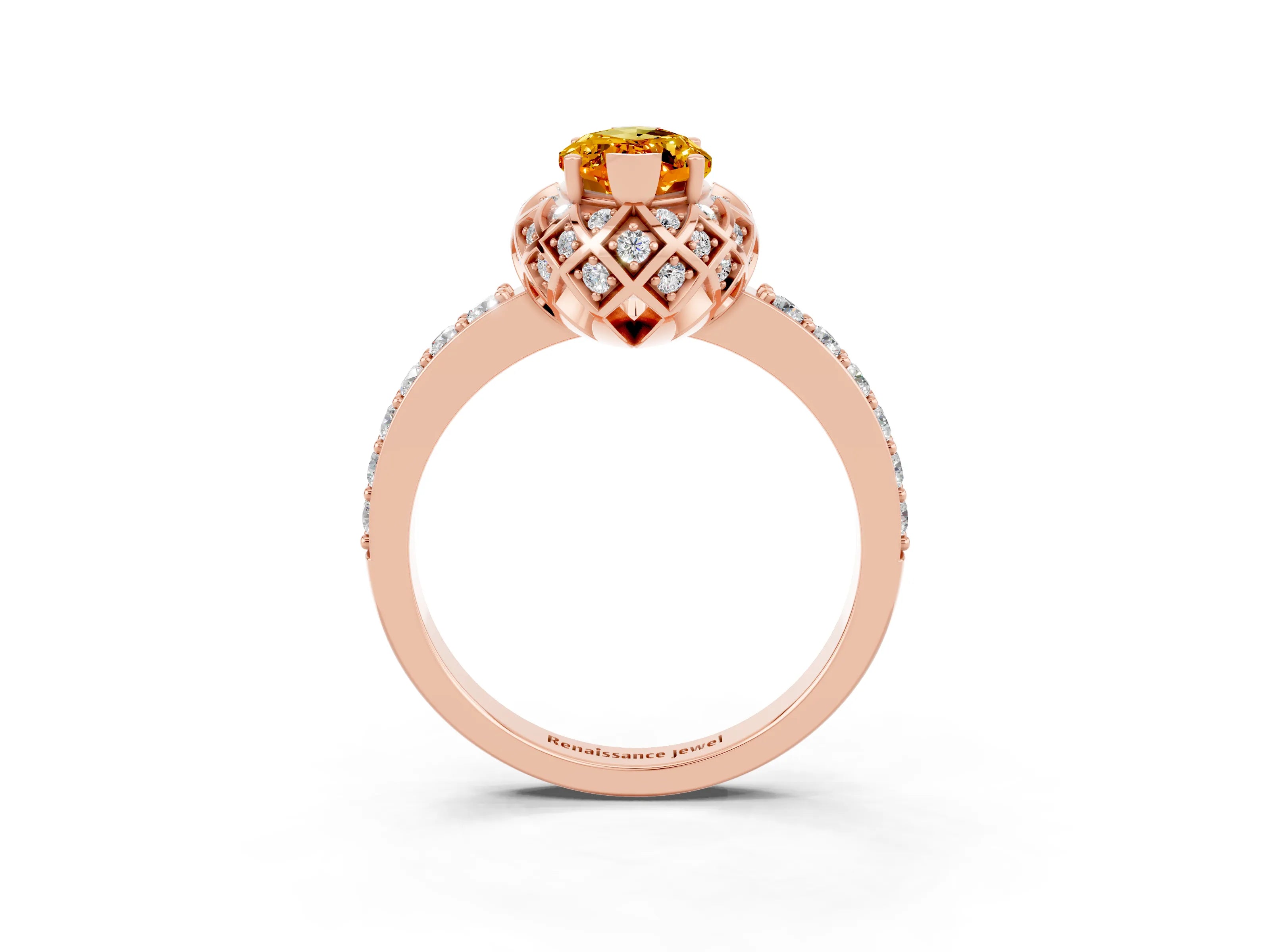 Rose gold Marquise Cut Diamond Solitaire Ring with Shared Prong Pavé Band_3